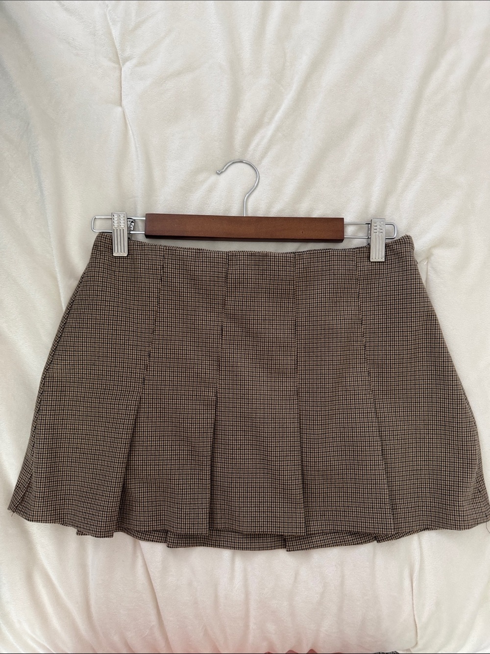 Abercrombie & Fitch Brown Houndstooth Pleated Mini Skirt, built in shorts, xs
